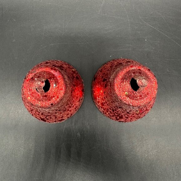 Vintage Christmas Ornaments Plastic Bell Set Of 2 Red Glitter Mid Century Modern - Picture 4 of 8
